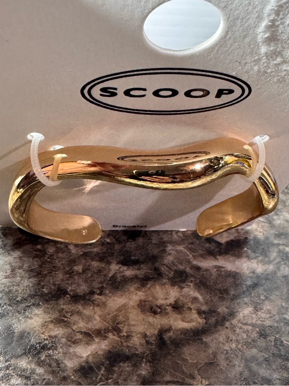 Scoop Gold Tone Sculpted Open Cuff Bracelet with Tiny Crystal Accent New